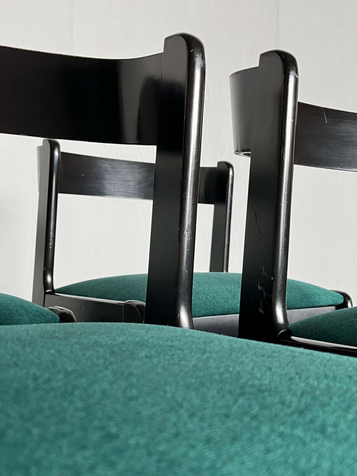 Furniture Set Of 6 Mid Century Wooden Vintage Dining Chairs In Style Of Willy Rizzo, 1970s photo
