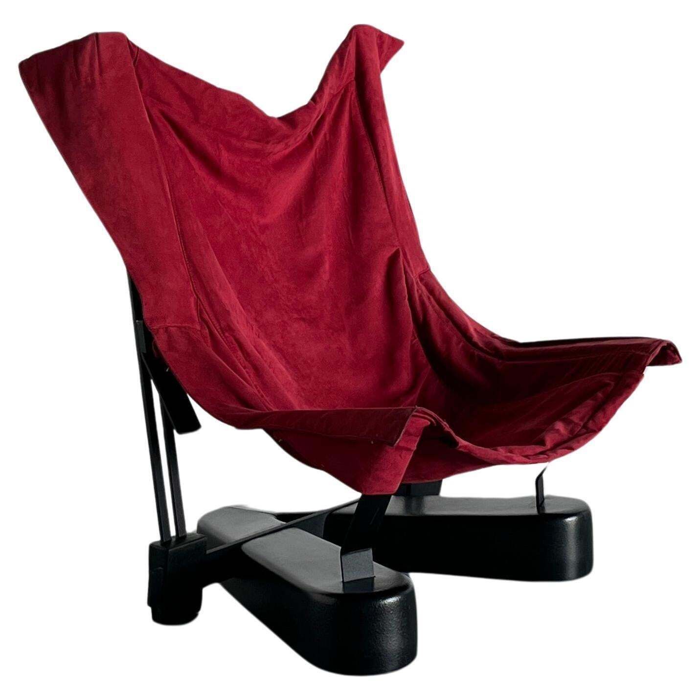 Large Italian Sling Butterfly Lounge Chair In Suede And Metal, 1980s