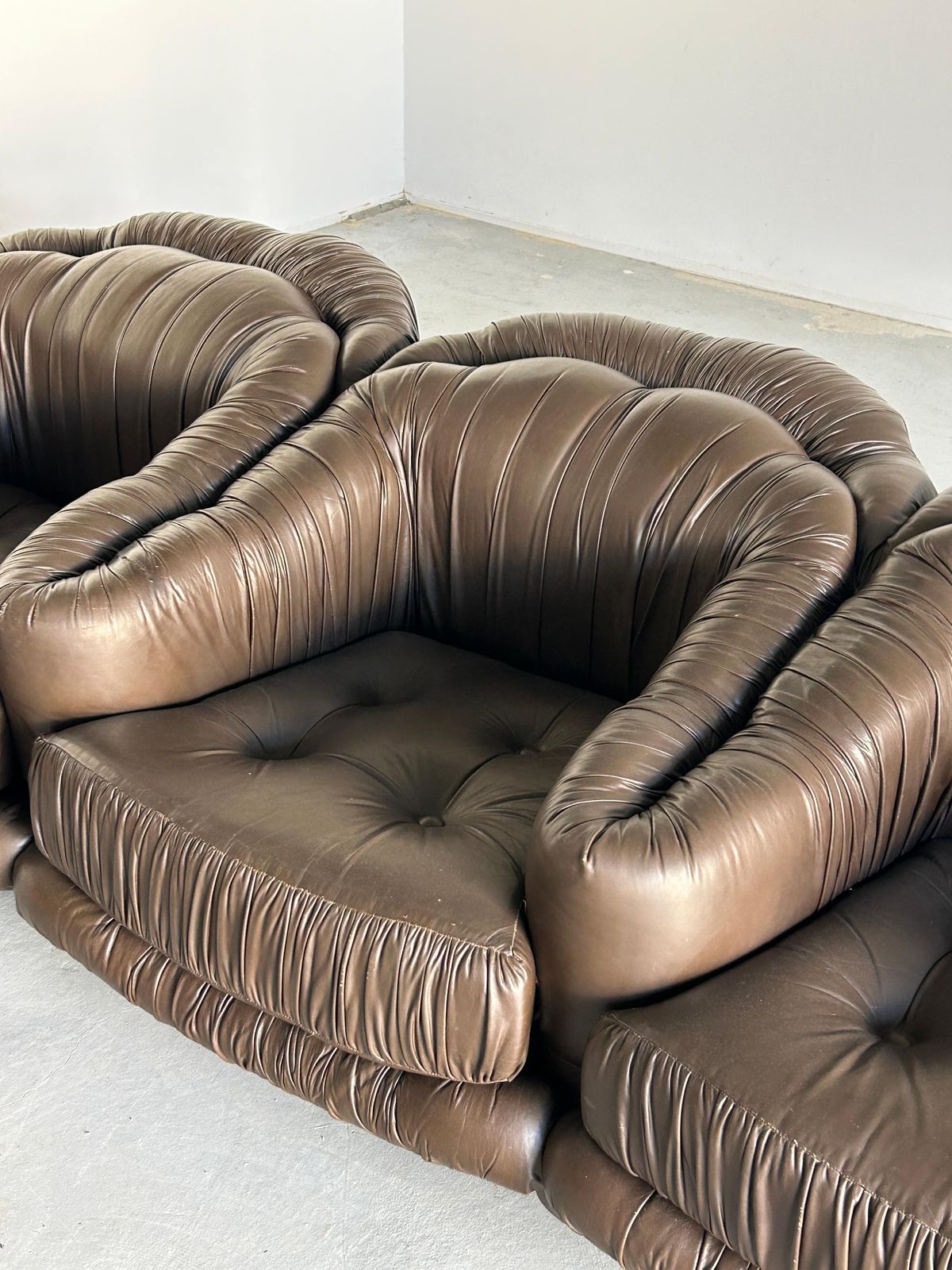 photo for sale Three Seater Sofa In Dark Brown Leather By Axel Di Pietrobon, 1970s Italy