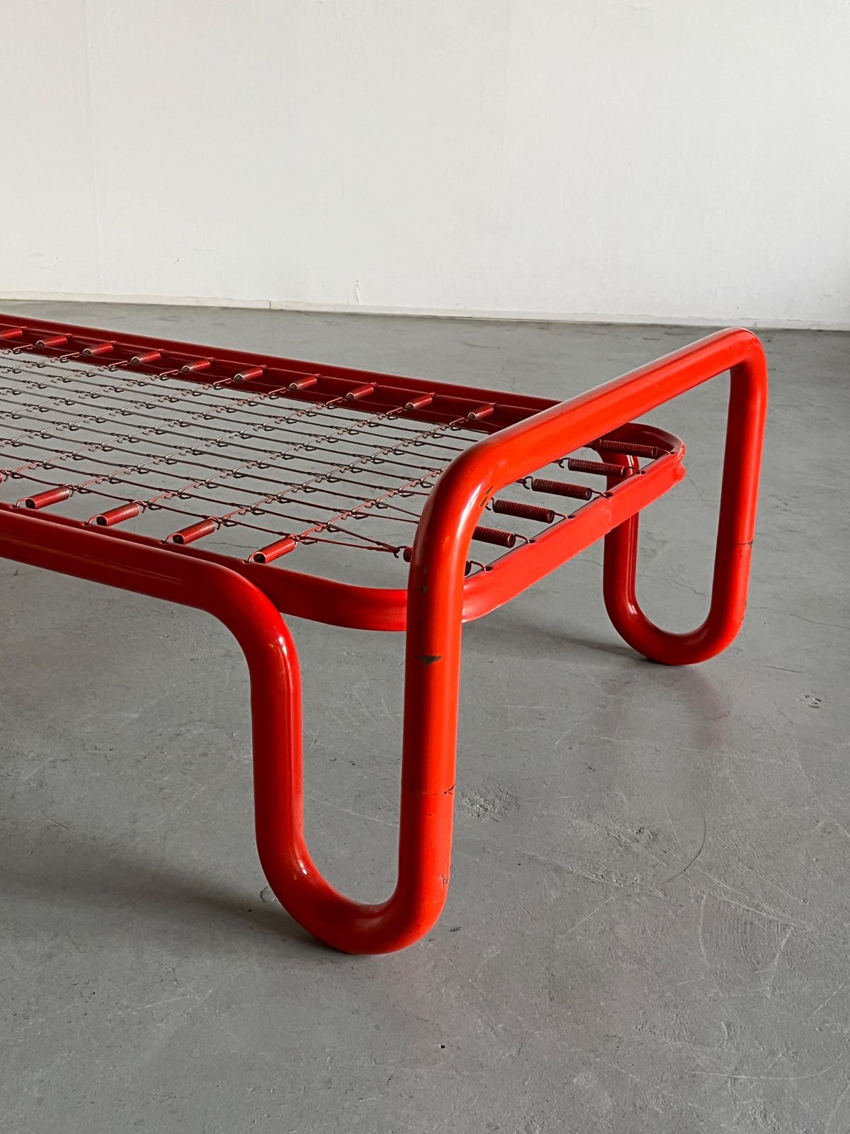 Gae Aulenti Style Tubular Metal And Cane Bed Frame, 1960s Italy photo vinterior