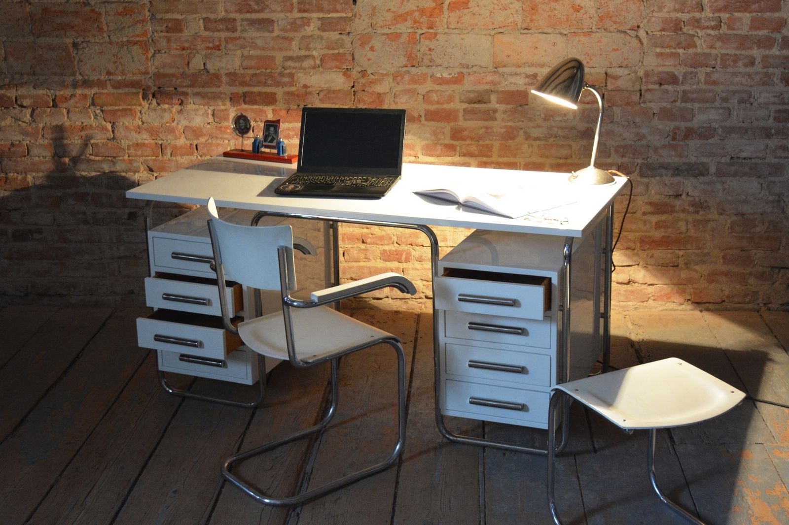 Restored Bauhaus Writing Desk, By Marcel Breuer For Thonet, Chrome, Czech, 1930s photo vintage