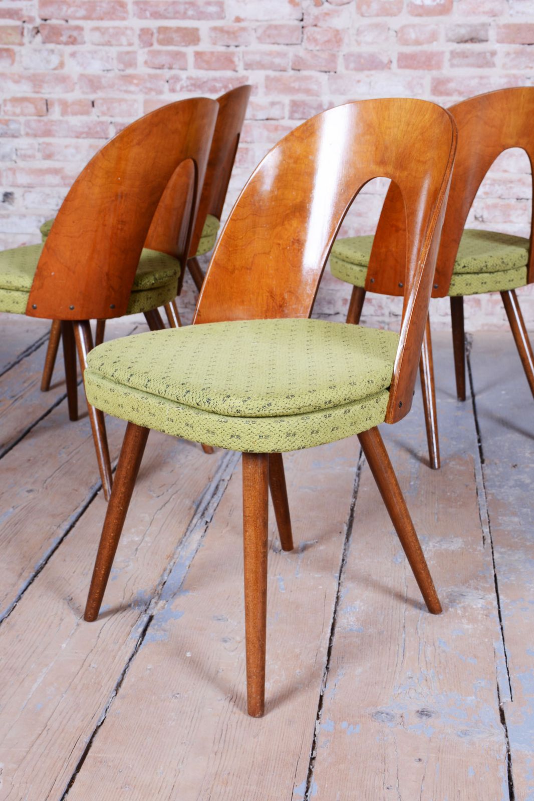 Set Of Four Original Mid Century Chairs, By Antonín šuman, Walnut, Czech, 1950s photo vinterior