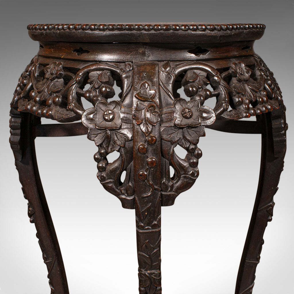 photo furniture Antique Chinese Carved Jardinière Stand, Hardwood Planter Table, Victorian, 1870