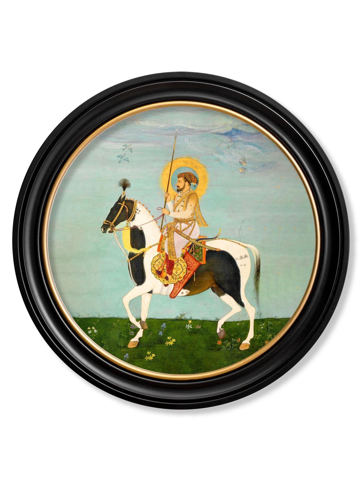 Set Of Two Mughal Horseman Prints In Circular Frames 44cm Dia, New photo Art