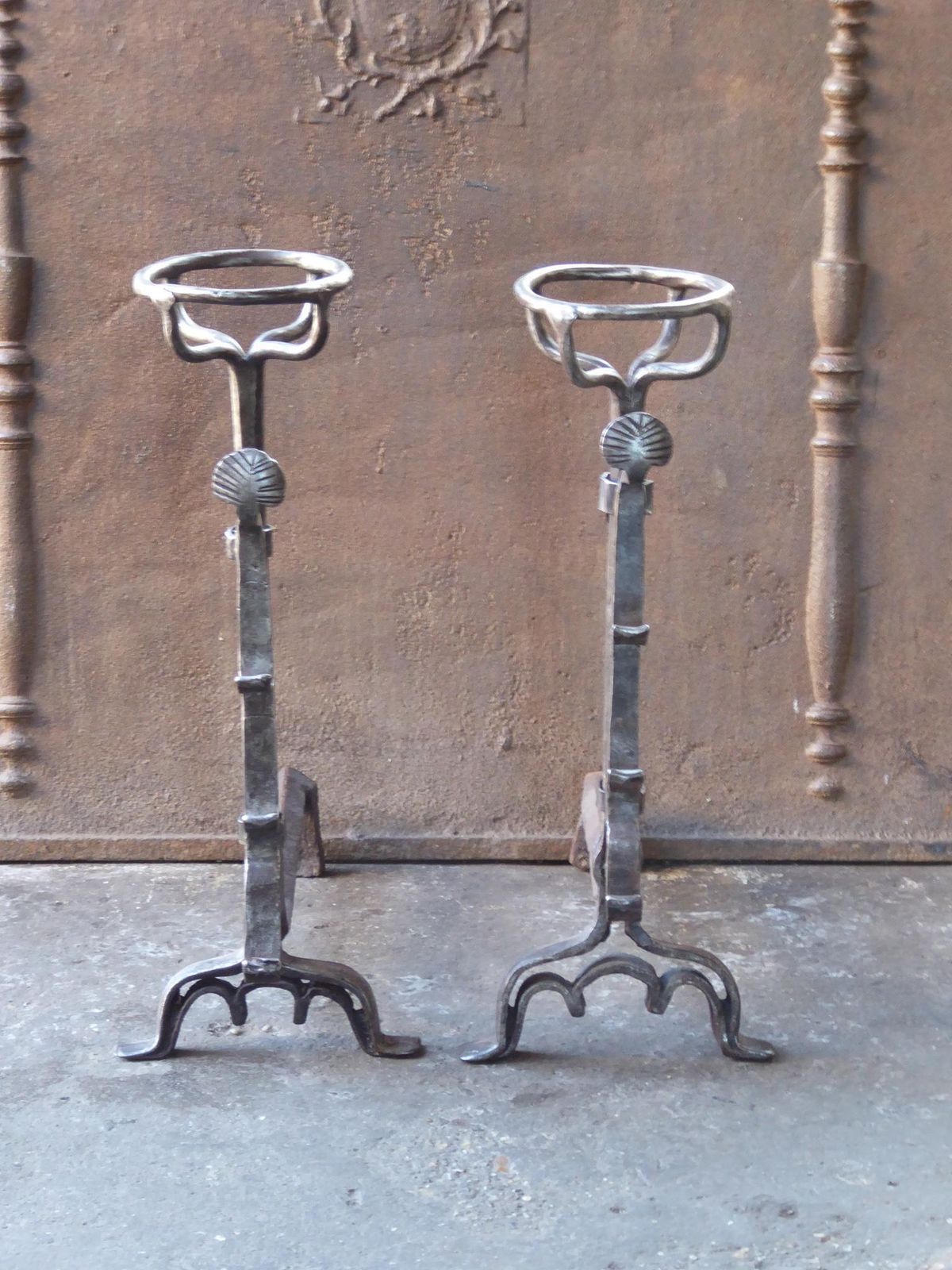 Antique French Louis III Andirons Or Firedogs, 17th Century photo for sale