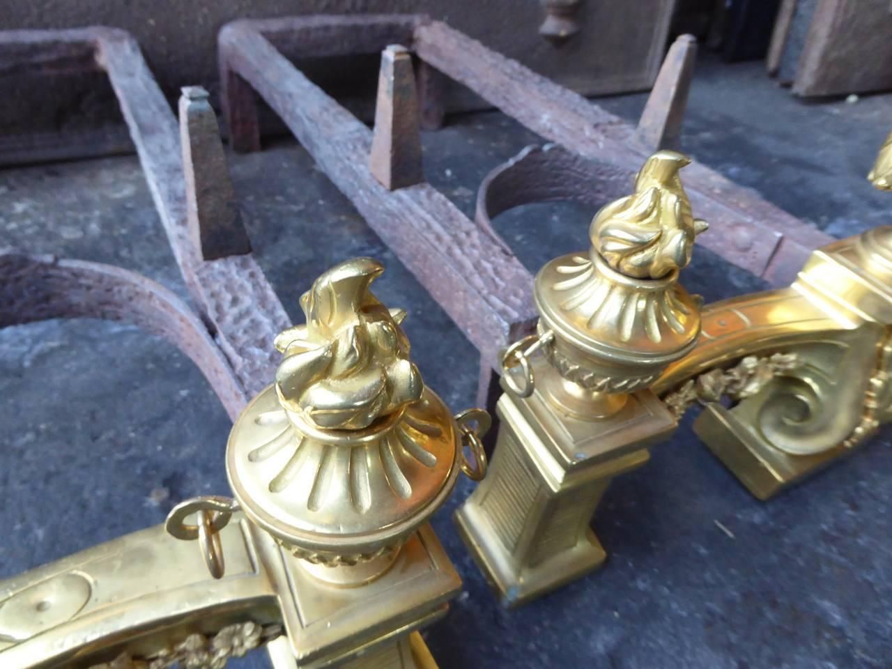 Home Fixtures 18th 19th Century French Ormolu Neoclassic Andirons photo