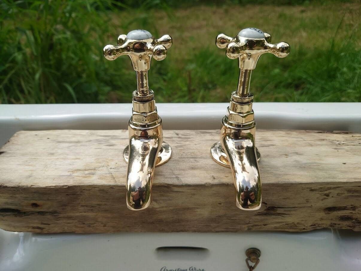 Vintage Brass Basin Taps, Polished Brass, Overhauled And Ready To Fit, Brass Bathroom Faucets photo Home Decor