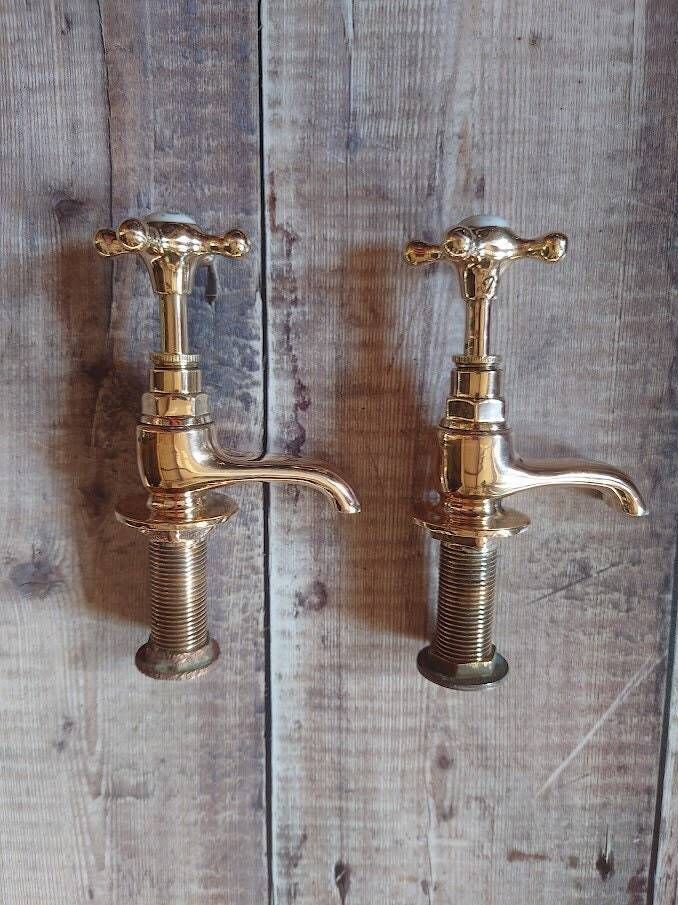 Vintage Brass Basin Taps, Polished Brass, Overhauled And Ready To Fit, Brass Bathroom Faucets photo 210.0