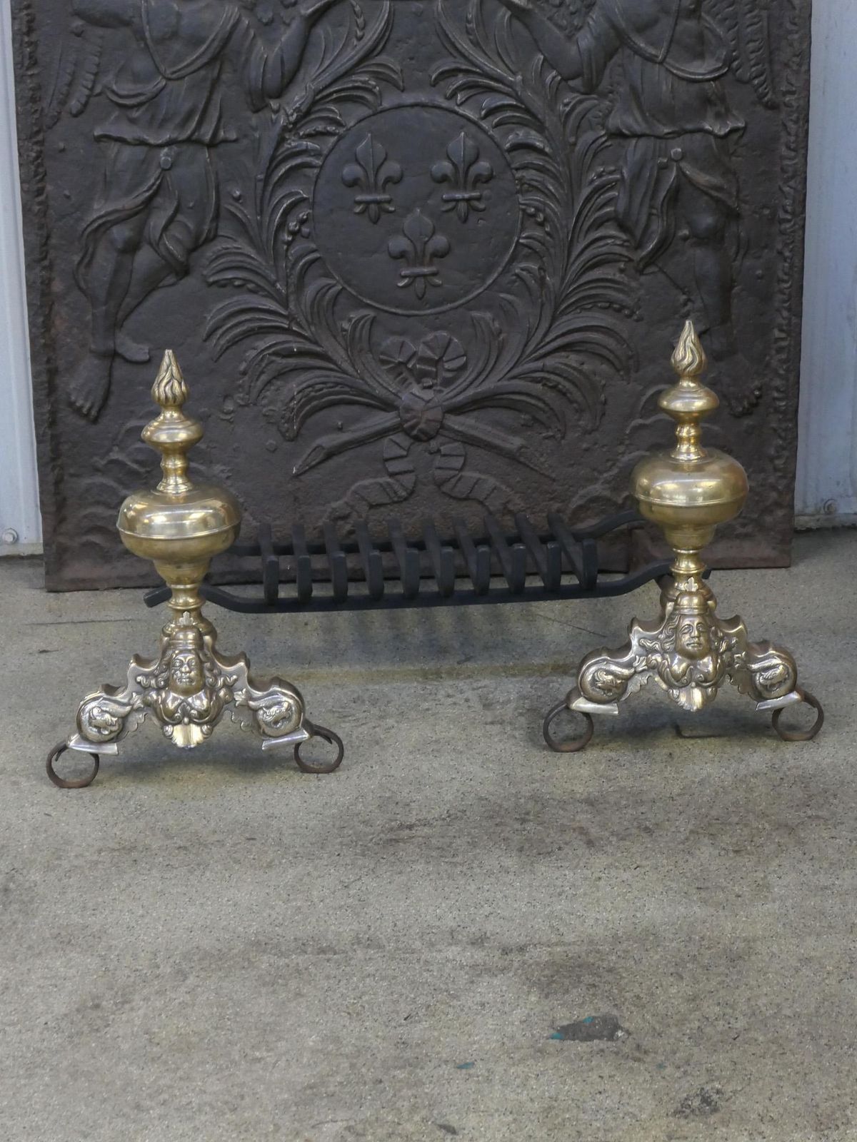Antique French Louis XIV Period Fireplace Grate, 17th Century photo for sale