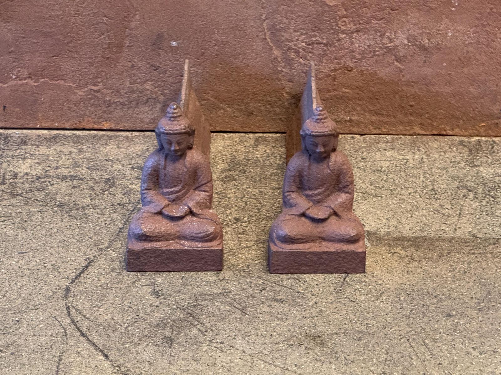 Rare French 'Buddha' Andirons, Fire Dogs, 19th Century photo for sale