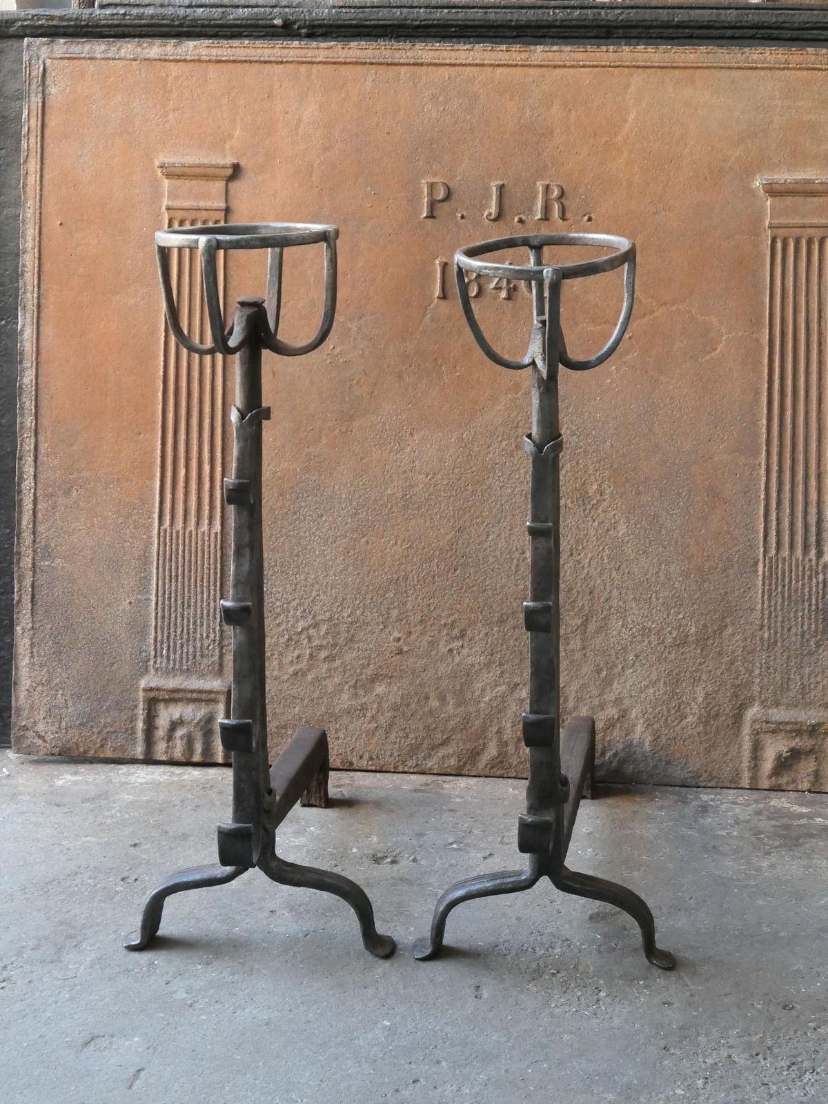 Large French 17th Century Gothic Andirons Or Landiers photo for sale