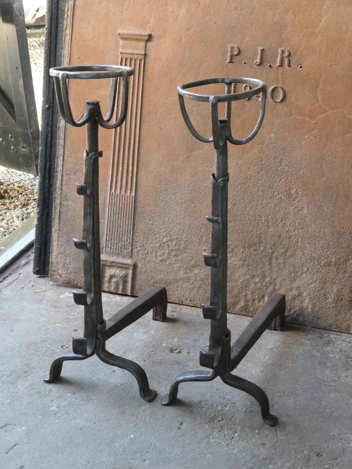 Large French 17th Century Gothic Andirons Or Landiers photo buy