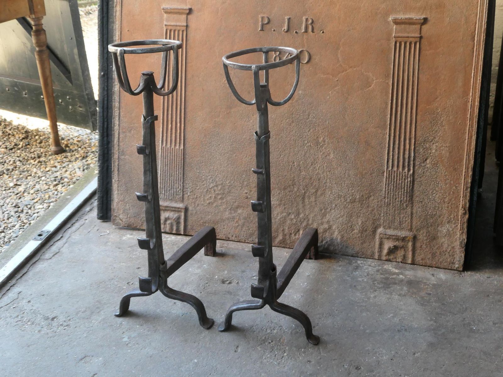 Large French 17th Century Gothic Andirons Or Landiers photo vintage