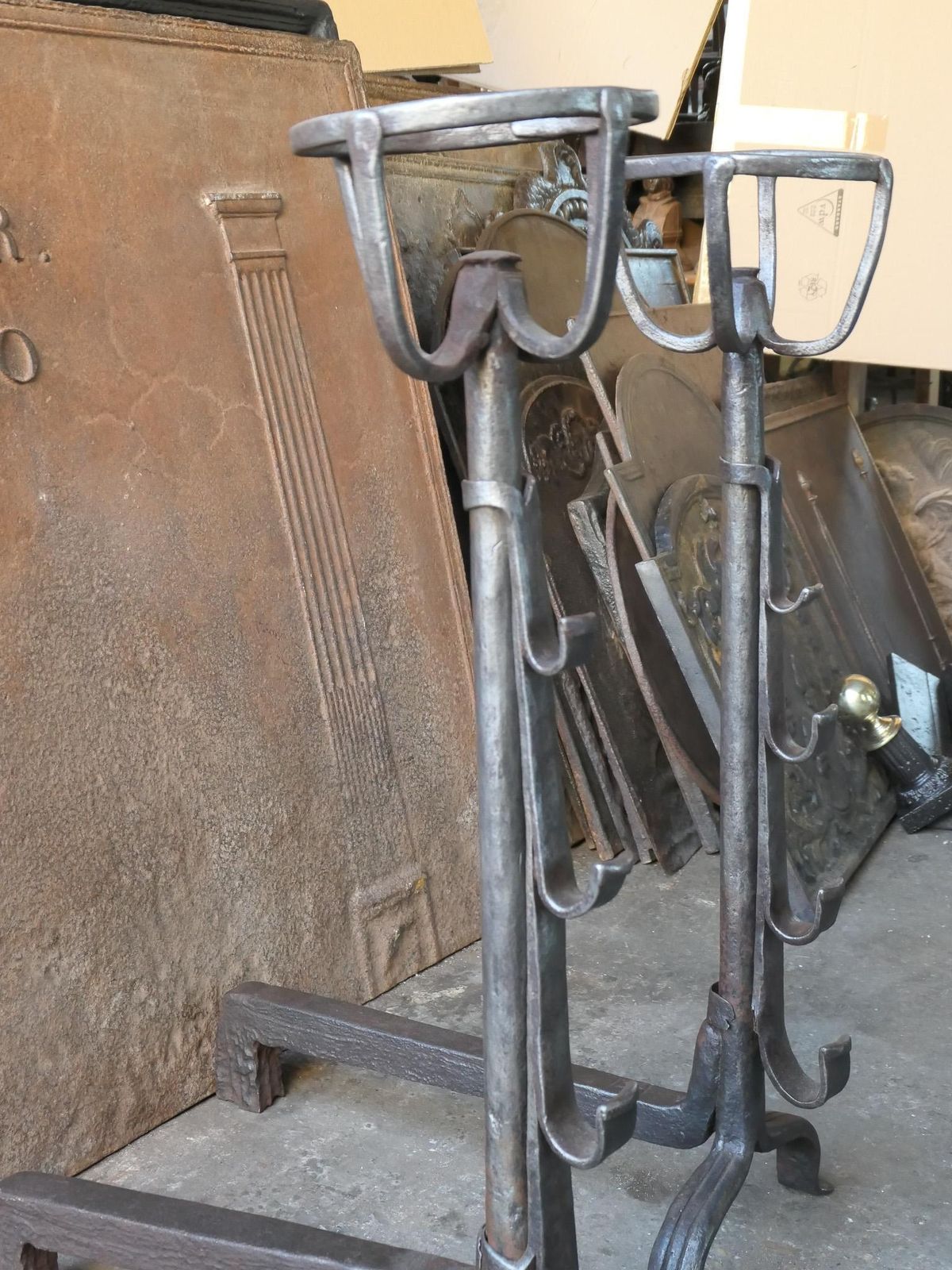 photo for sale Large French 17th Century Gothic Andirons Or Landiers