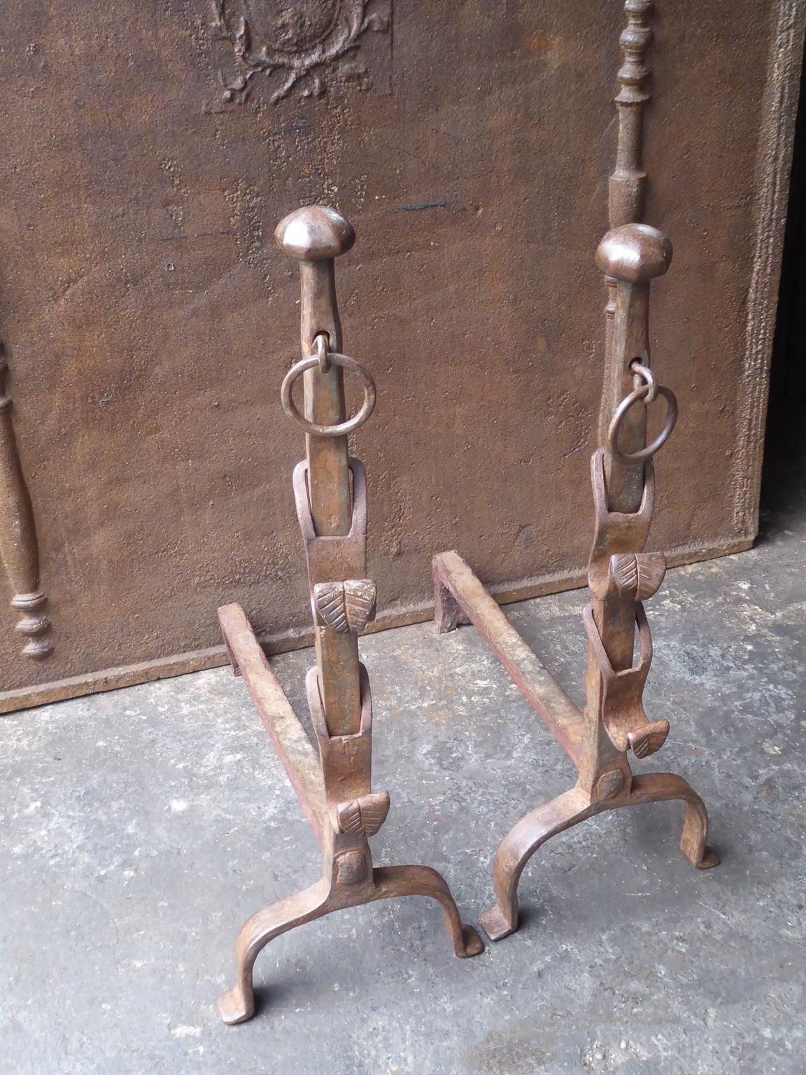 Beautiful 17th 18th Century French Gothic Andirons Or Firedogs photo for sale
