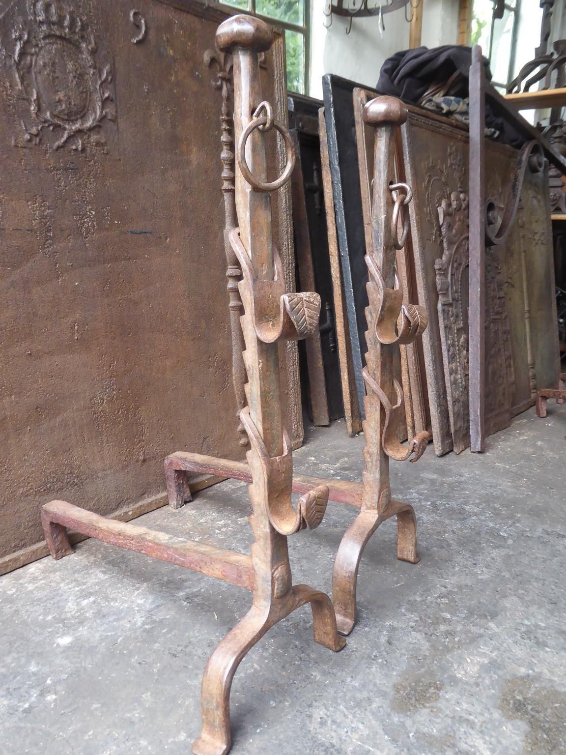Home Fixtures Beautiful 17th 18th Century French Gothic Andirons Or Firedogs photo