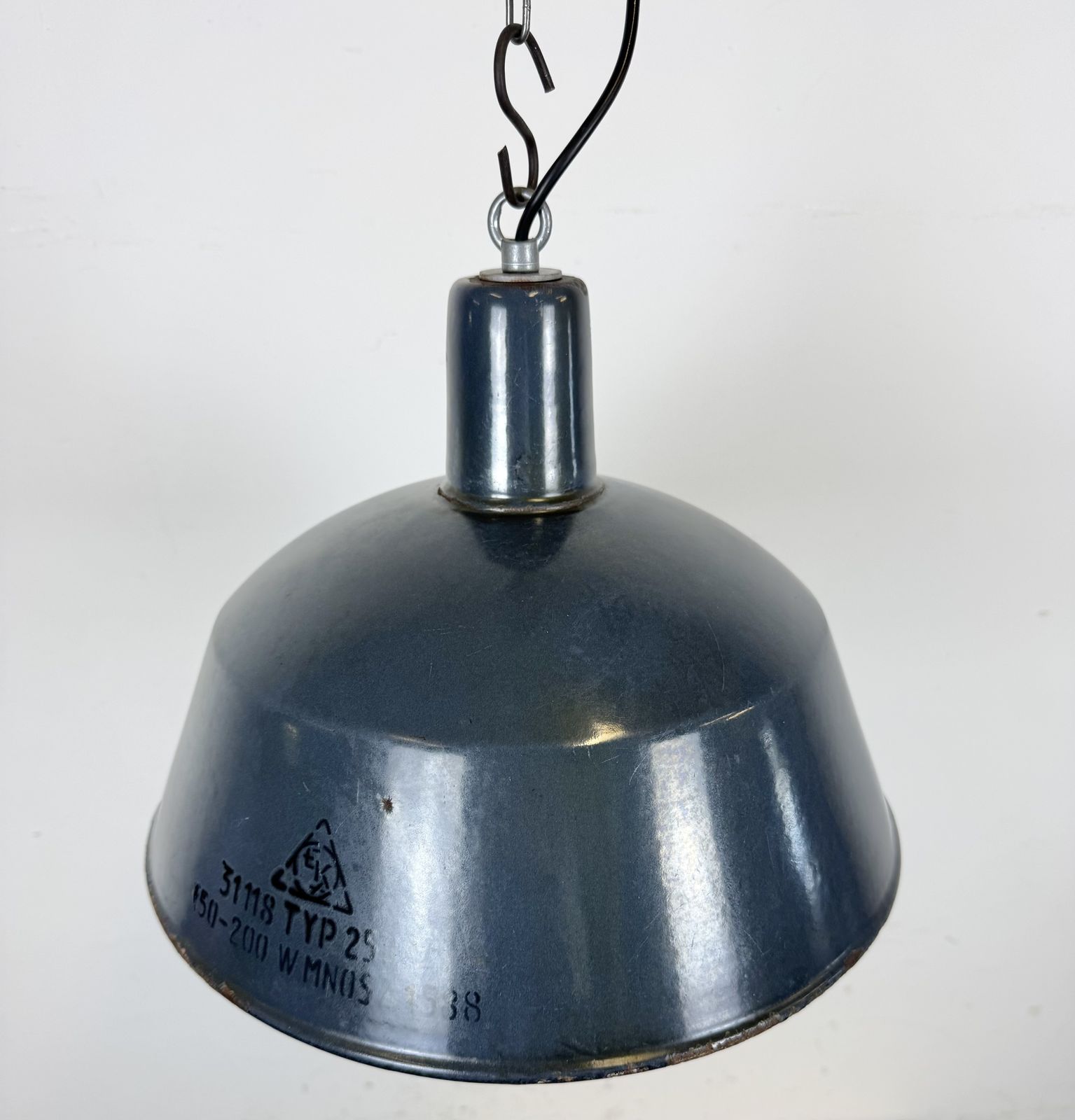 Industrial Dark Blue Enamel Pendant Lamp From Emax, 1960s photo furniture