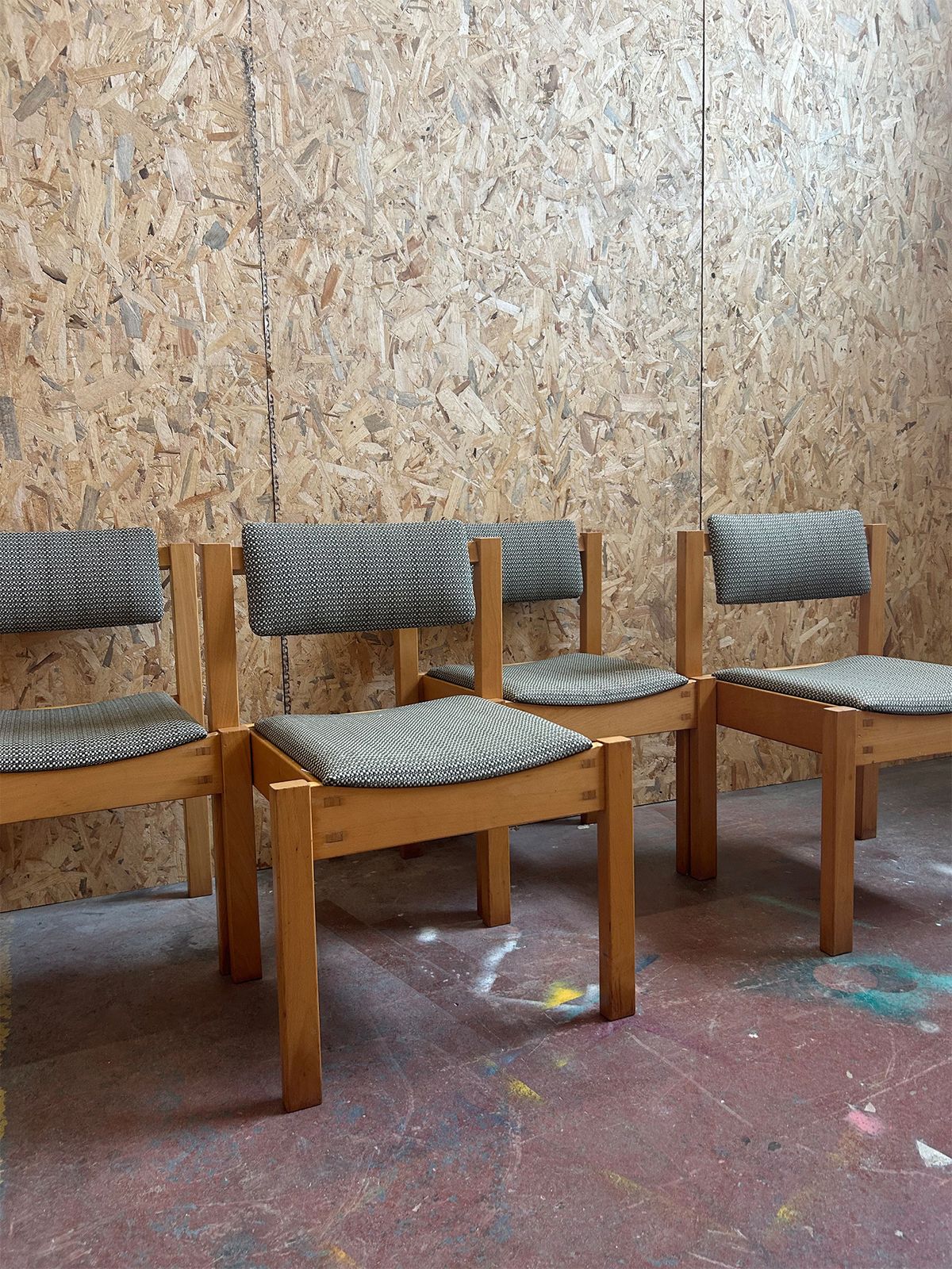 1960s Clive Bacon Stackable Dining Chairs In Rose Uniacke Recycled Bottle Fabric  Set Of 4 photo vinterior