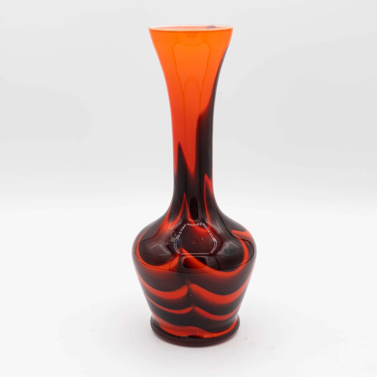 Vintage Murano Swirl Vase In Red And Brown   Carlo Moretti   C1970s