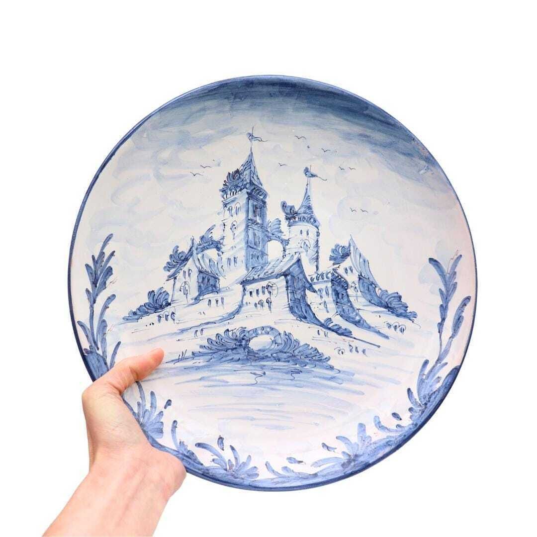 Large Albisola Italian Ceramic Hand Painted Castle Wall Plate Mediterranean Wall Decor D 13.7''
