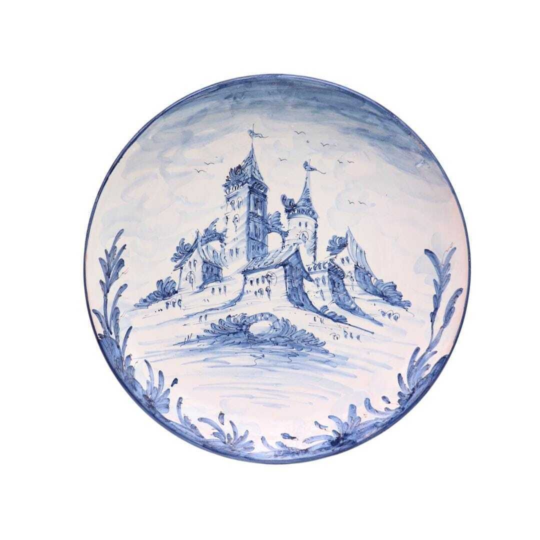 Large Albisola Italian Ceramic Hand Painted Castle Wall Plate Mediterranean Wall Decor D 13.7'' photo Art