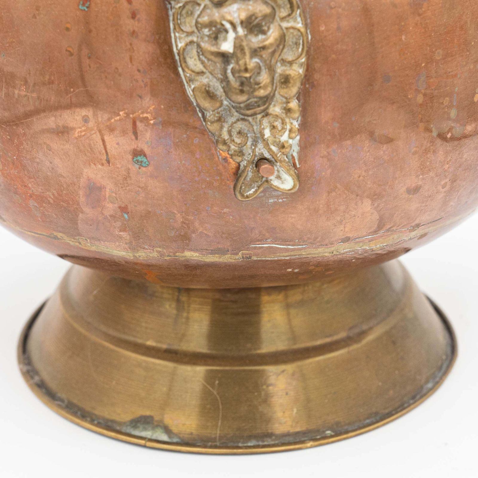 Antique Copper Helmet Coal Scuttle With Delft Ceramic Blue And White Handle   1800s photo vintage