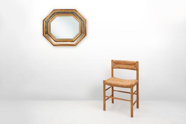Gilded Octagonal Mirror By Deknudt, Belgium, 1950s photo vintage