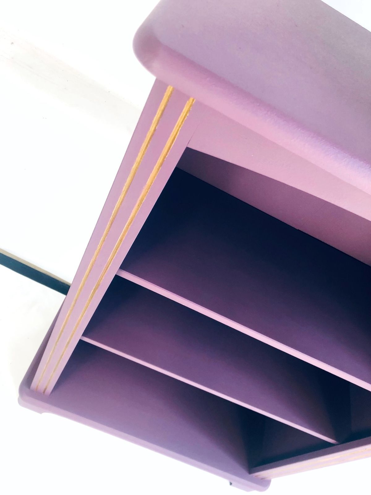 Painted Purple Bookshelf With Gold Trim Detail photo Furniture
