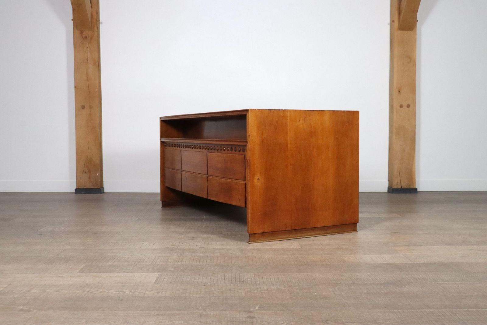 photo vintage Curved Directors Desk In Walnut, Italy 1940s