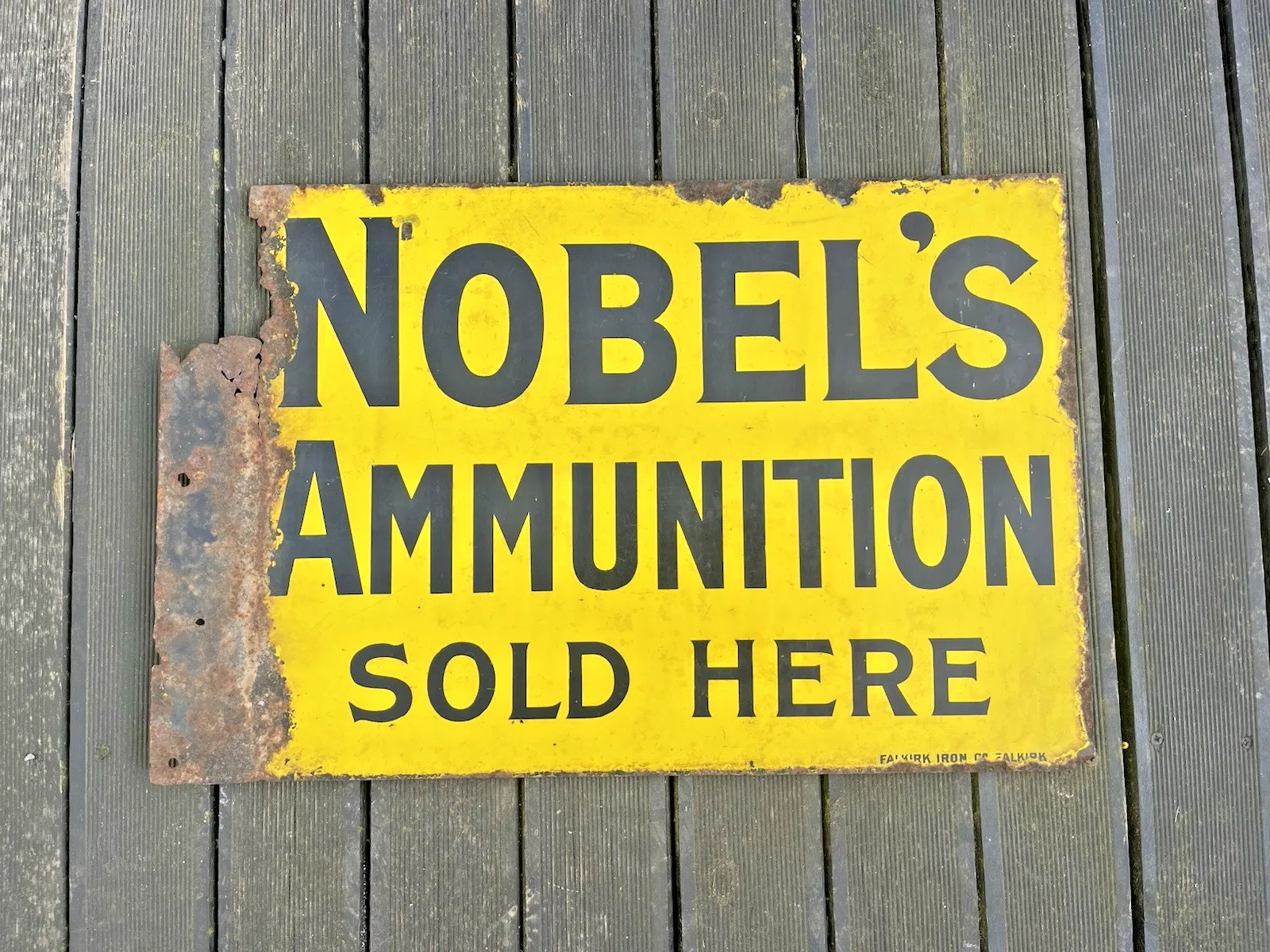 Antique Nobel's Ammunition Here Metal Enamel Shotgun Ammo Cartridges Sign photo for sale