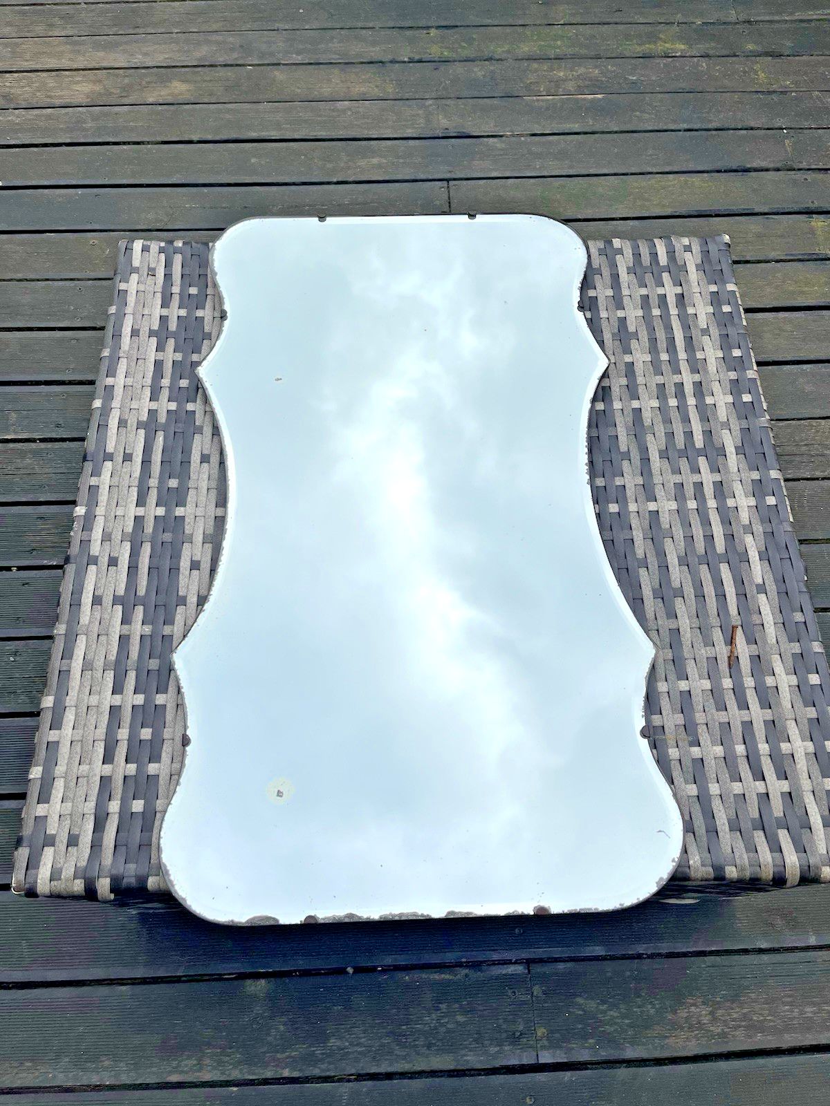 photo furniture Lovely Large Antique Art Deco Wavy Edge Bevelled Wall Hall Mirror Over Mantel