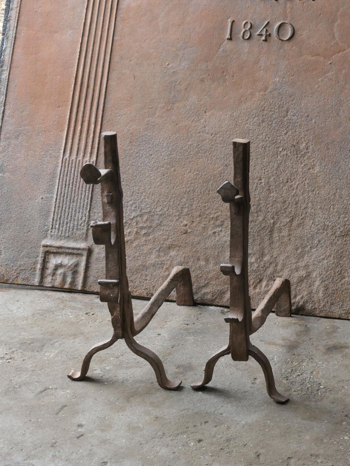 Antique French Gothic Andirons, 17th Century photo for sale