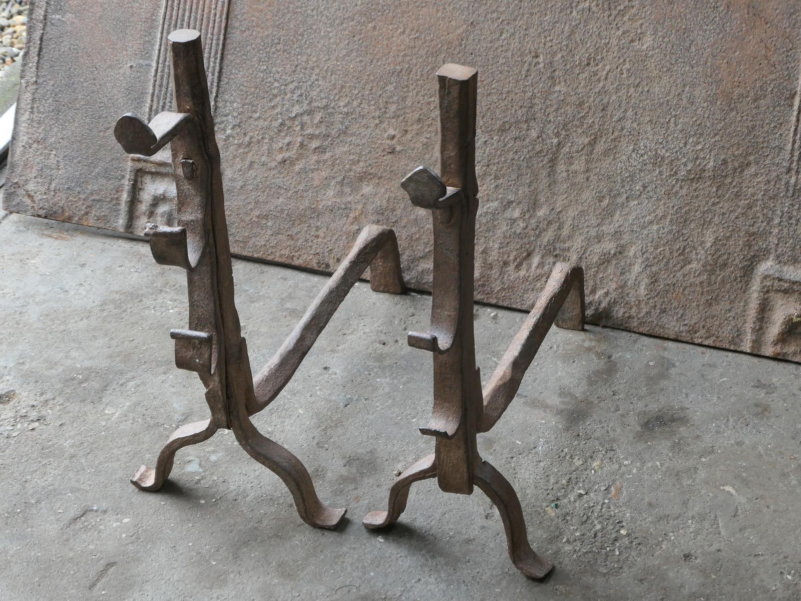 Antique French Gothic Andirons, 17th Century photo 320.0