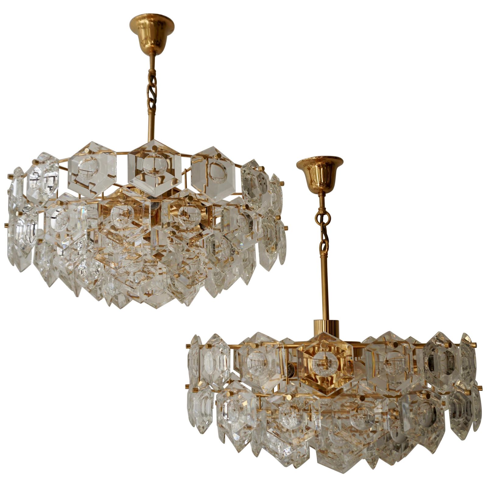 One Of Two Gold Plated Kinkeldey Crystal Chandelier, Germany, 1960s