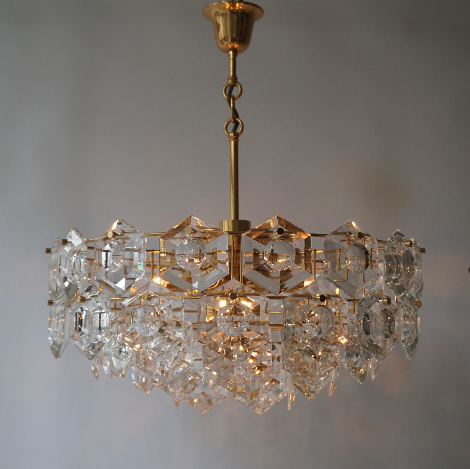 One Of Two Gold Plated Kinkeldey Crystal Chandelier, Germany, 1960s photo vinterior
