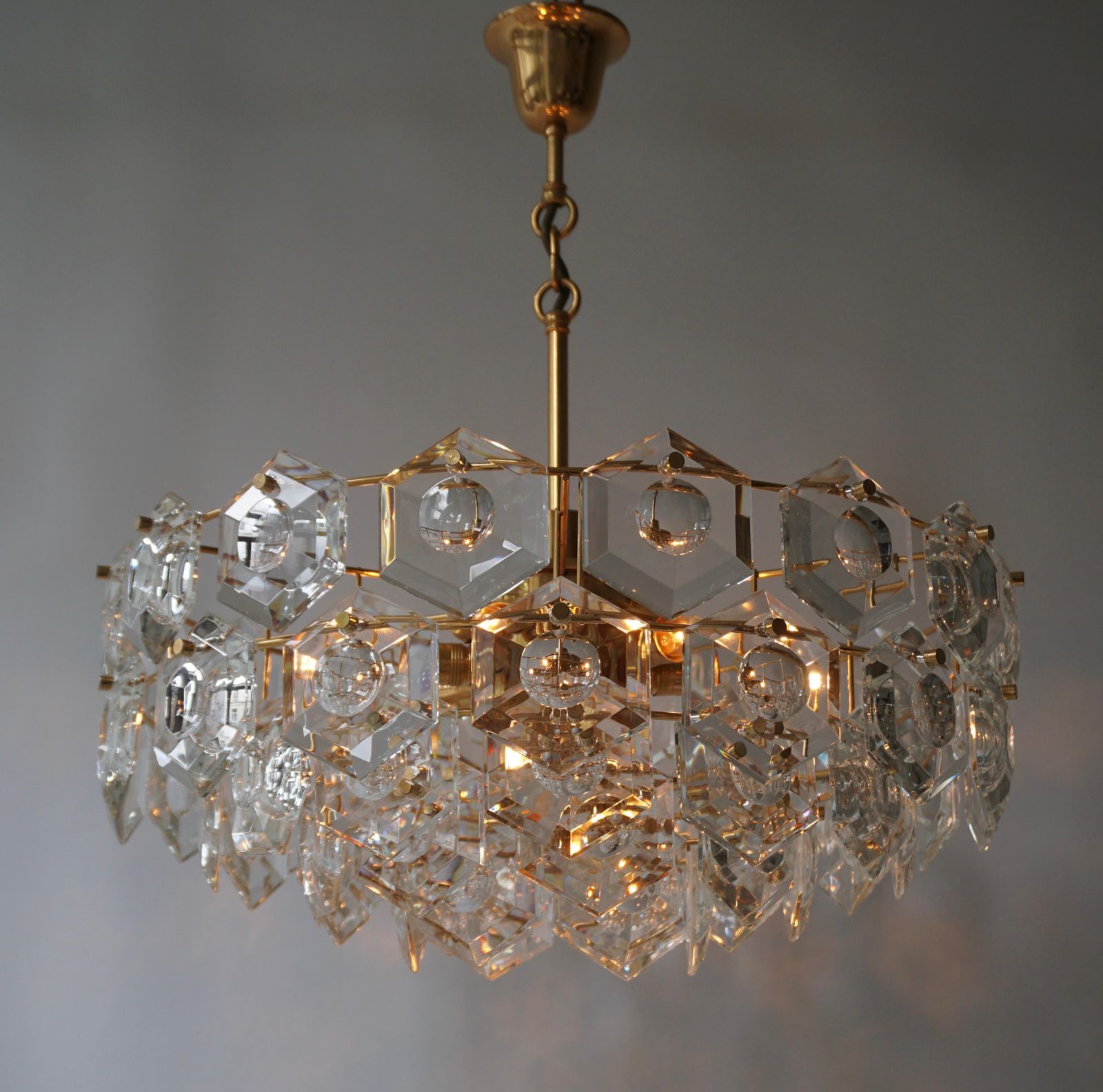 One Of Two Gold Plated Kinkeldey Crystal Chandelier, Germany, 1960s photo buy