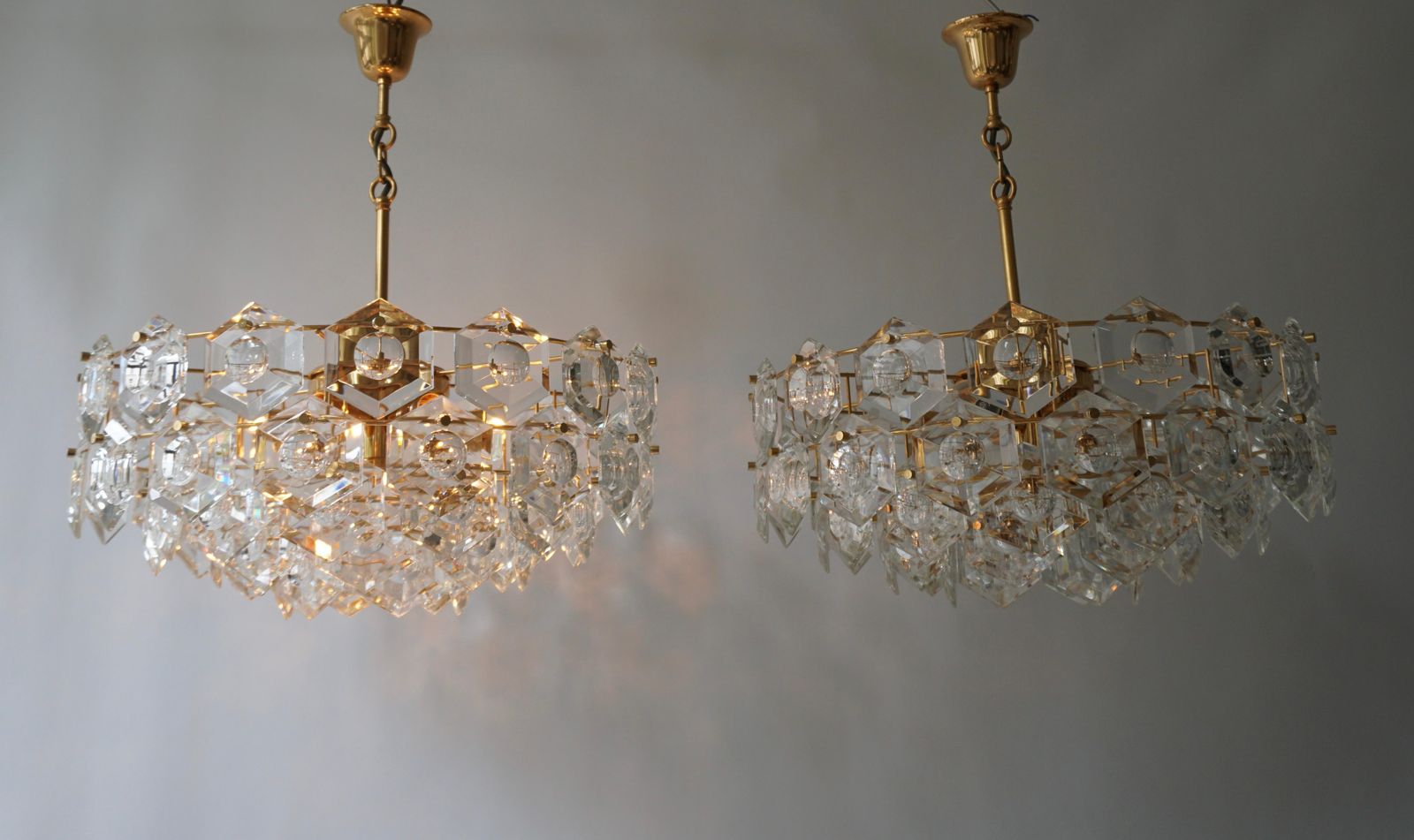 photo for sale One Of Two Gold Plated Kinkeldey Crystal Chandelier, Germany, 1960s