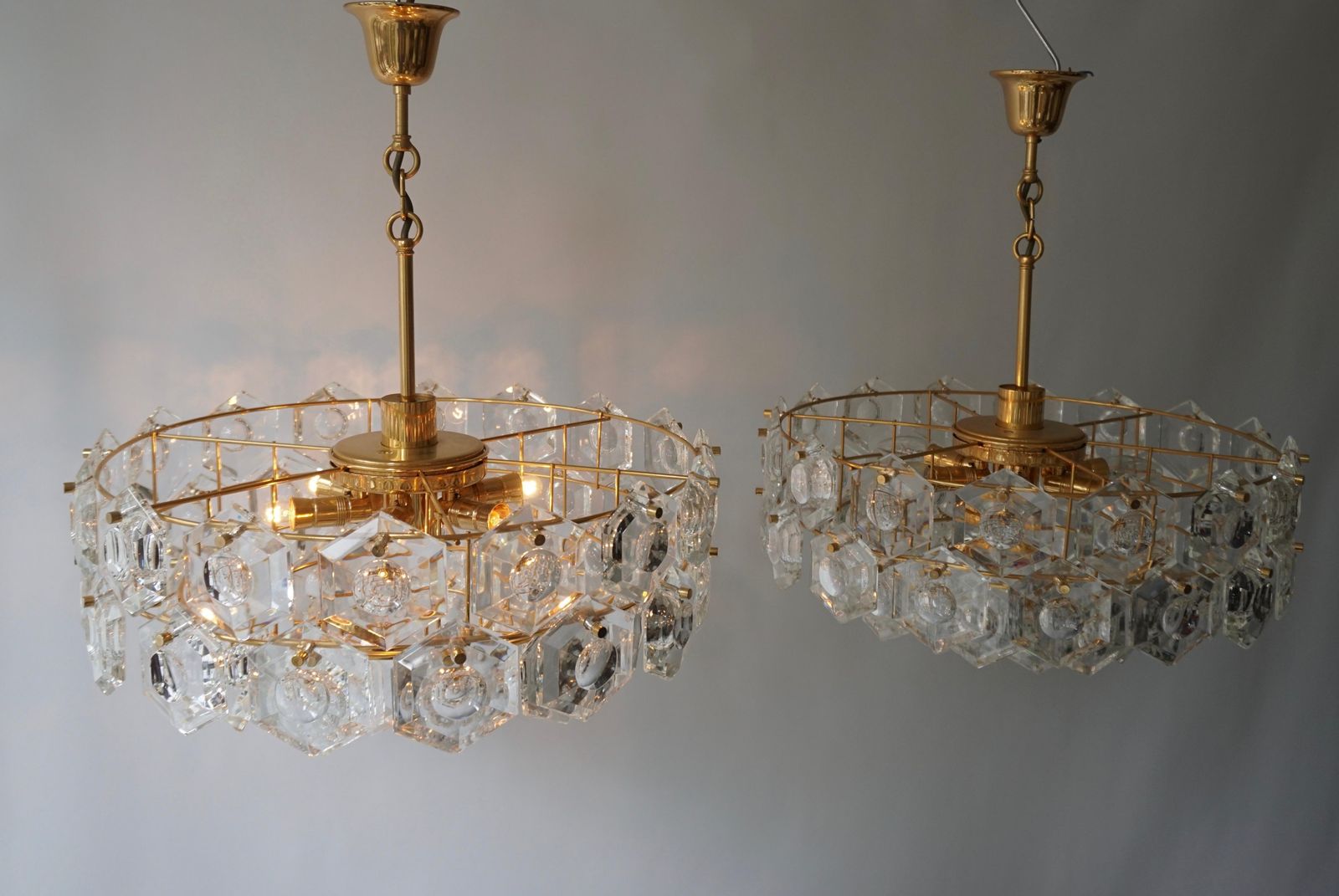 3109.0 One Of Two Gold Plated Kinkeldey Crystal Chandelier, Germany, 1960s photo