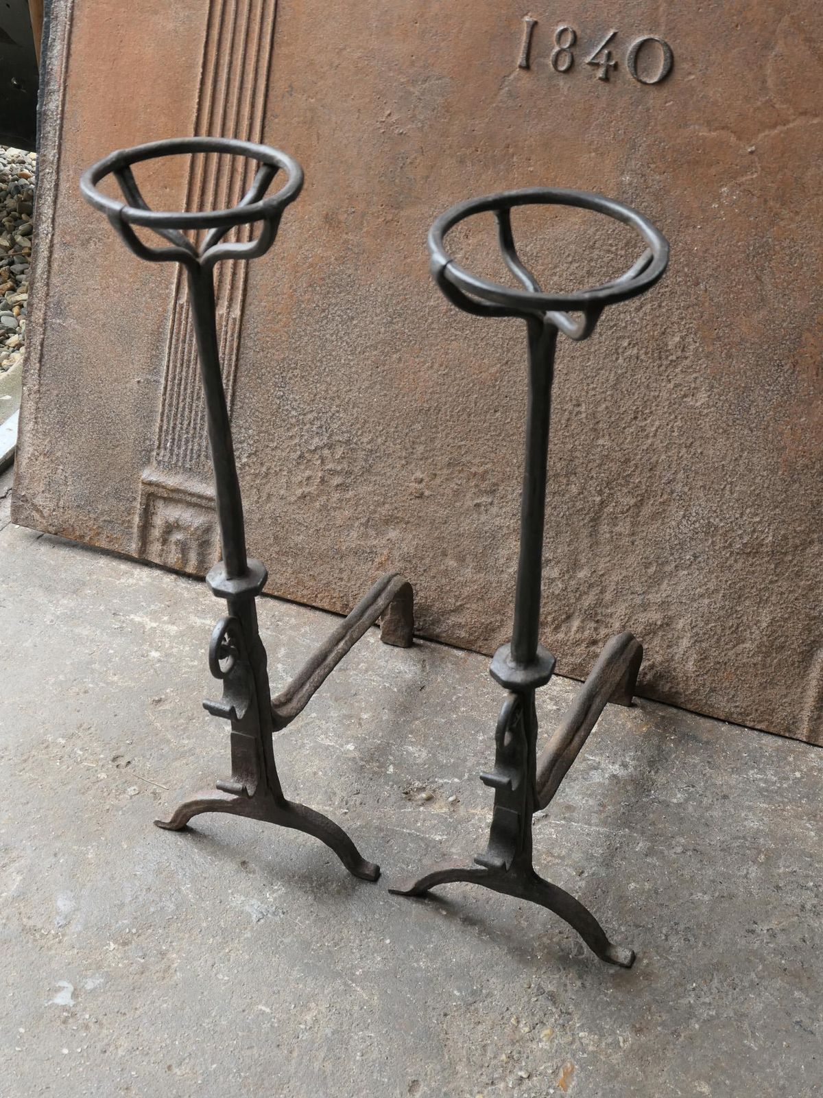 Large French 17th Century Gothic Andirons Or Landiers With Wolf Head photo buy