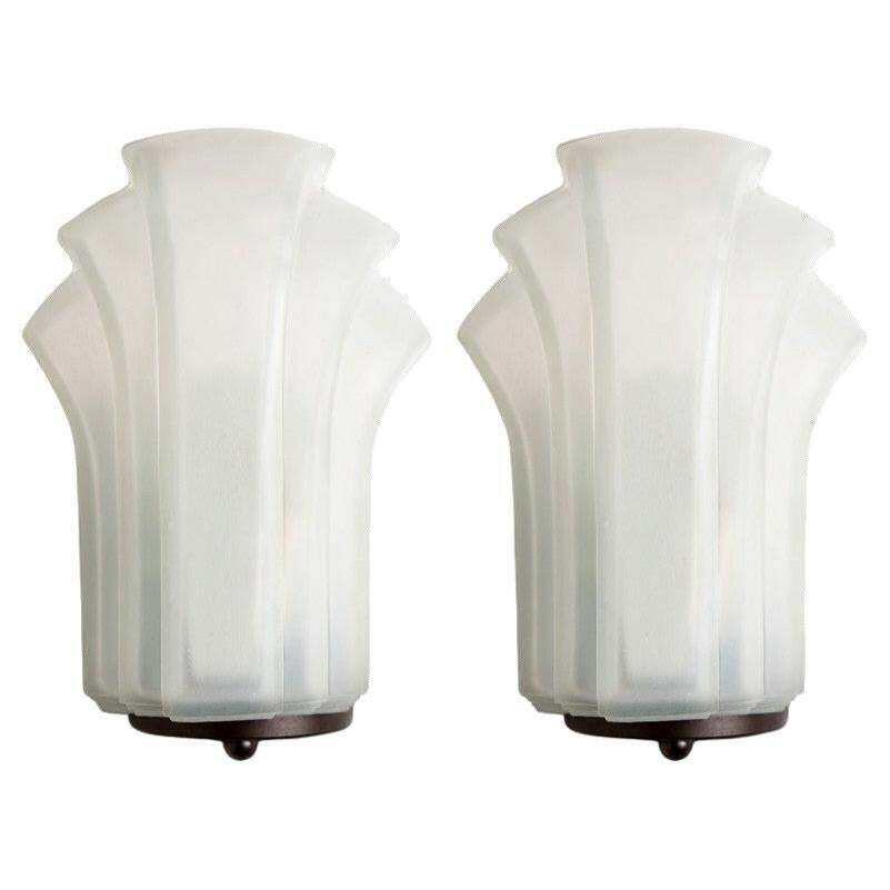 Pair Of  Art Deco Style Milk Glass Shell Wall Lights, Germany, 1970