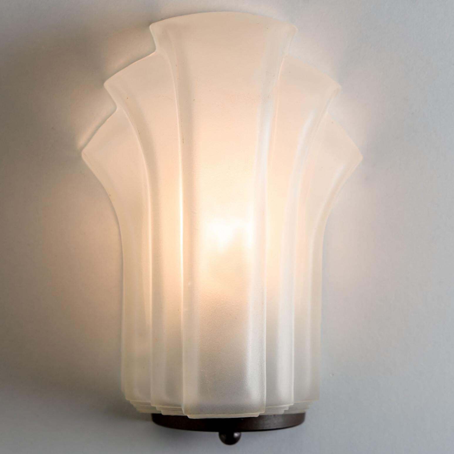 Pair Of  Art Deco Style Milk Glass Shell Wall Lights, Germany, 1970 photo 1107.0