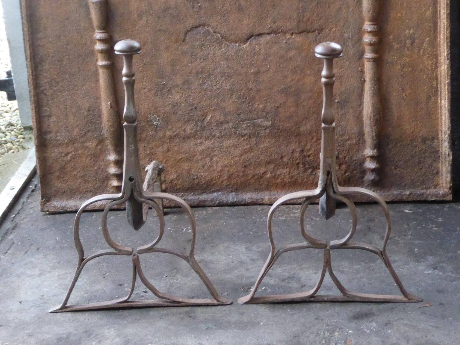 Dutch Louis III Andirons Or Firedogs, 17th Century photo for sale