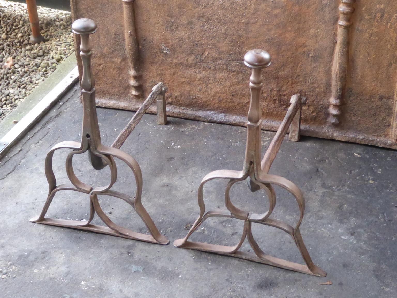 Dutch Louis III Andirons Or Firedogs, 17th Century photo Home Fixtures