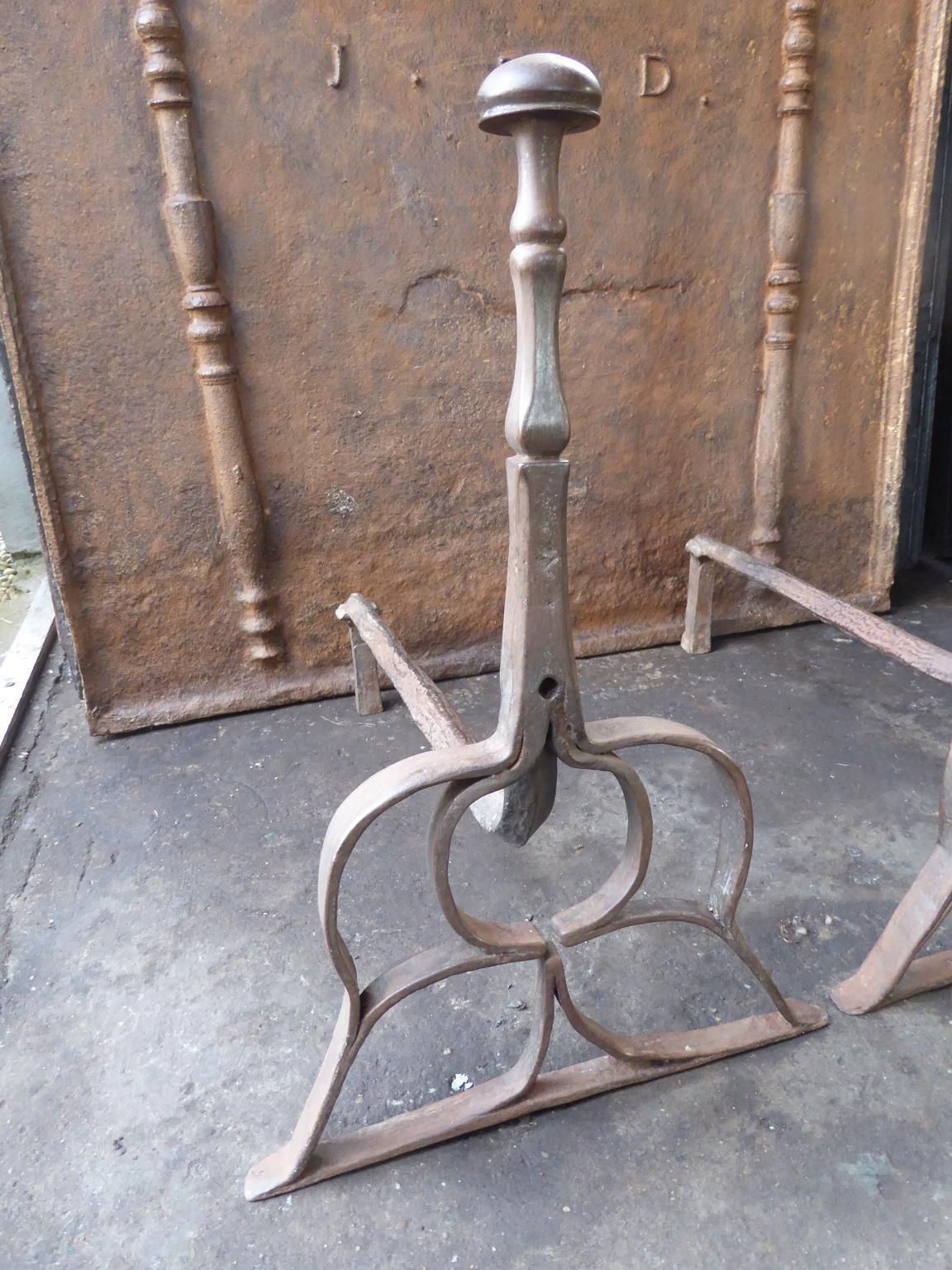 Dutch Louis III Andirons Or Firedogs, 17th Century photo vinterior