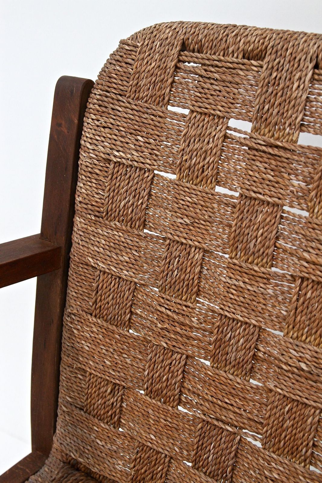 photo buy Pair Of Mid Century Armchairs With Woven Rope, Audoux   Minnet, Fr Ca. 1950