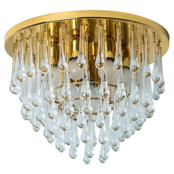 Drop Gold Glass And Brass Flush Mount By Ernst Palme, 1970s
