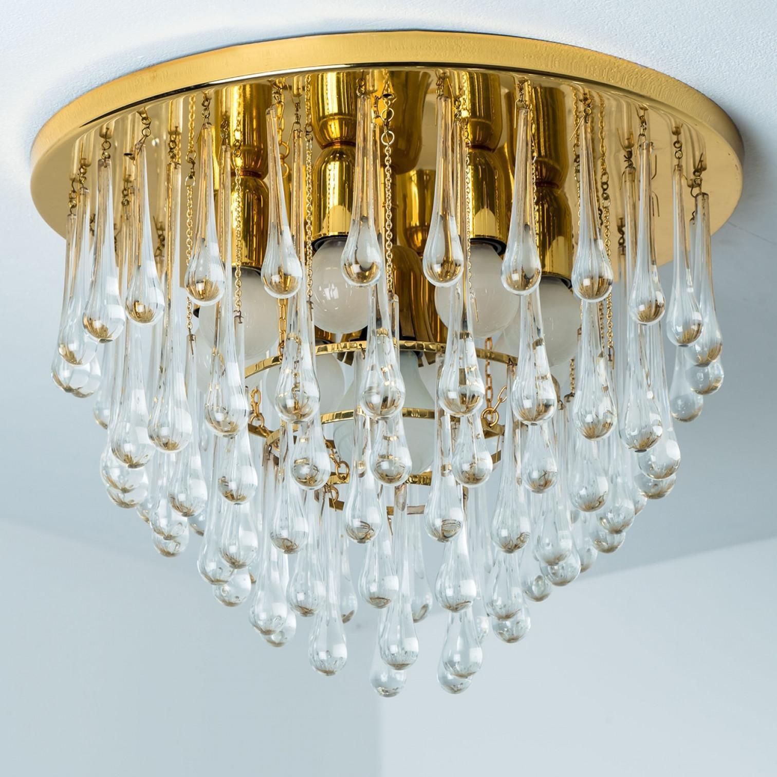 Drop Gold Glass And Brass Flush Mount By Ernst Palme, 1970s photo for sale