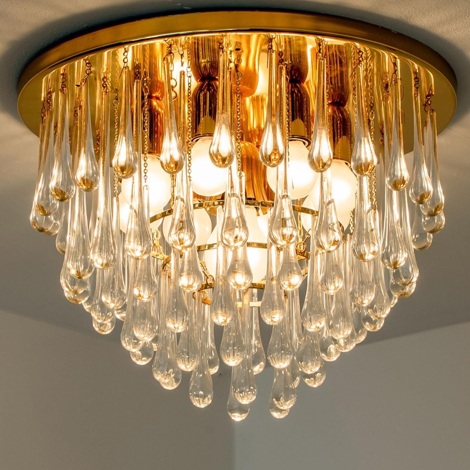 Drop Gold Glass And Brass Flush Mount By Ernst Palme, 1970s photo buy