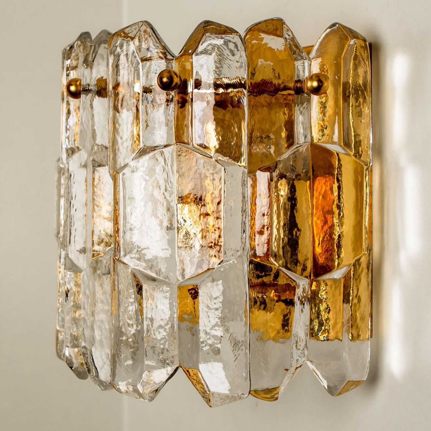 Set Of 5 J.T. Kalmar 'Palazzo' Wall Light Fixtures Brass And Glass photo vinterior