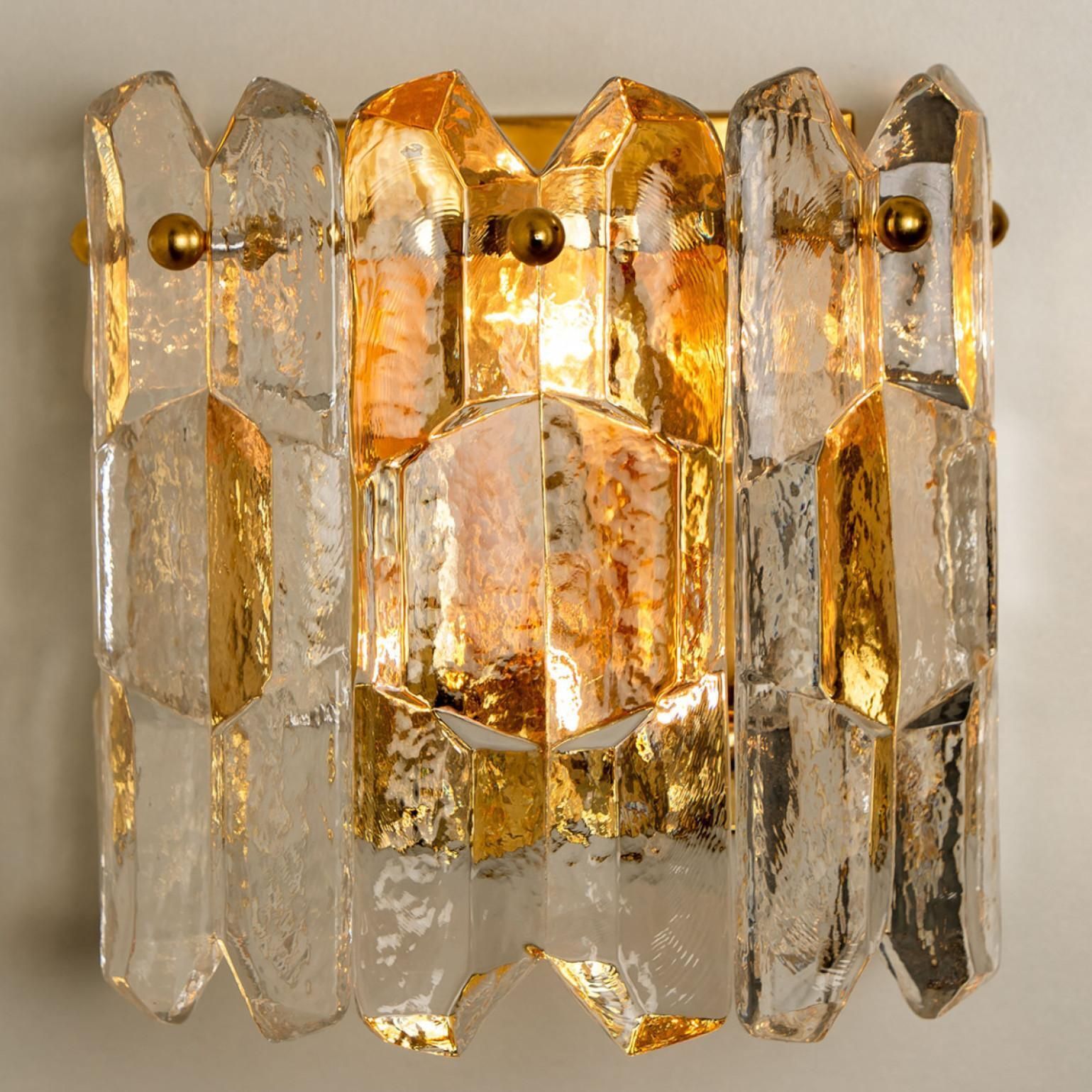 Set Of 5 J.T. Kalmar 'Palazzo' Wall Light Fixtures Brass And Glass photo vintage